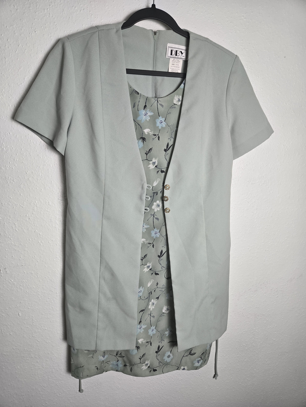 DBY Mint Green Floral Two-Piece Dress Set Vintage